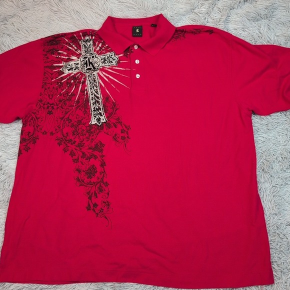 Kani‎ Gold Shirt Mens 4X Red Polo Cross Logo Casual Comfort Preppy Streetwear - Picture 1 of 10